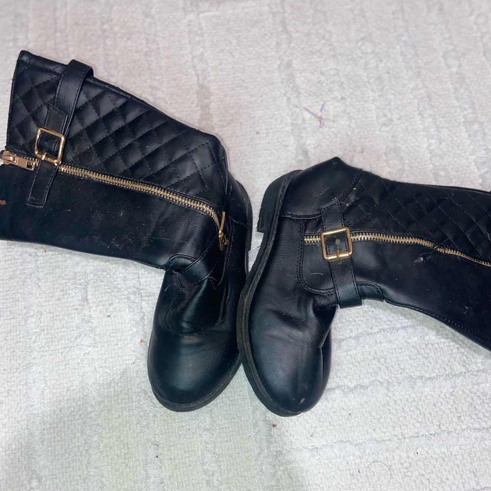 Black leather zip up boots